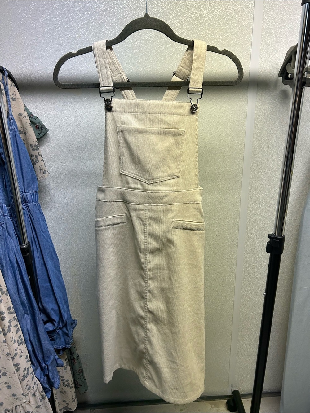 Mikarose Cream Denim Overall Jumper Dress